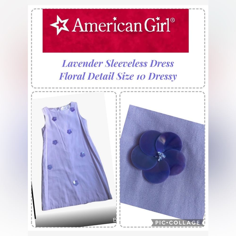 American Girl Lavender Sleeveless Dress Floral Detail S 10 Dressy/new condition